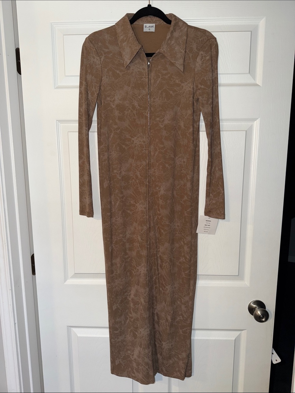 Blank NYC Taupe Brown Zip-Front Long Sleeve Maxi Dress